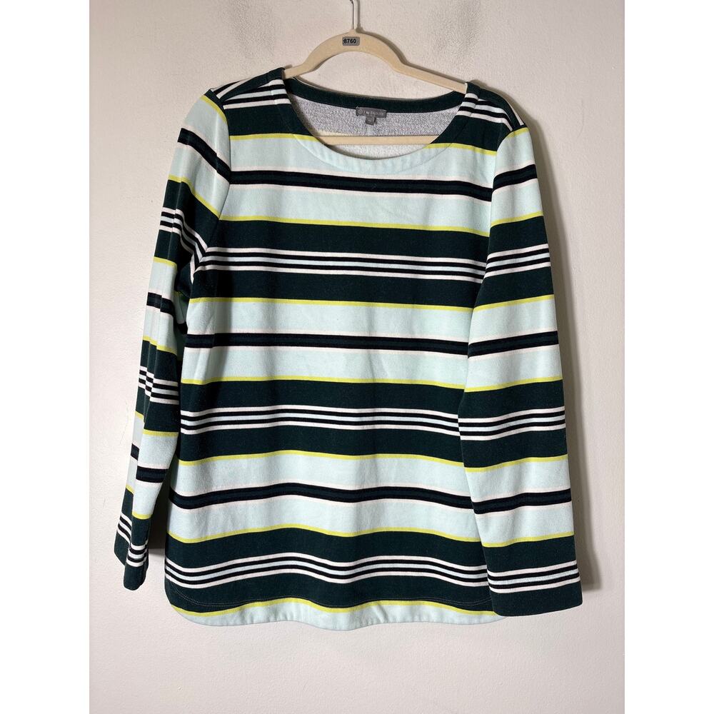 Talbots Green Striped Boatneck Sweatshirt Sz XL